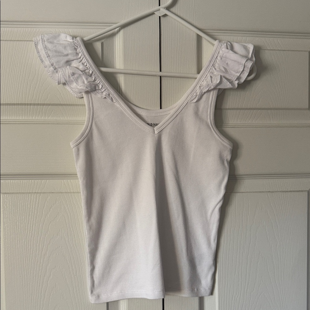 White Ruffled Sleeve Ribbed Tank - Picture 2 of 3